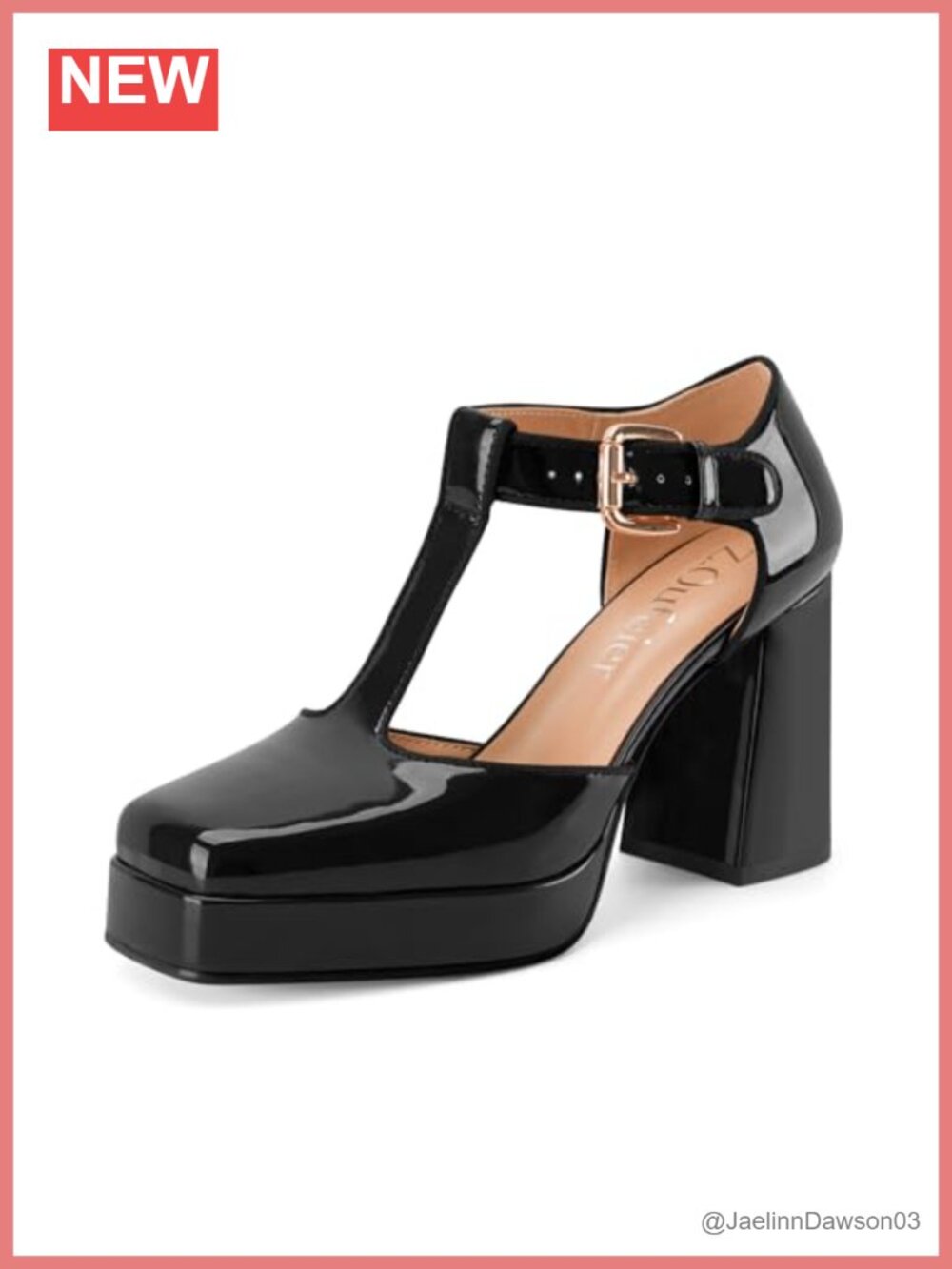 Chunky Block Heel Mary Jane Pumps Square Toe Platform Women's Patent Leather